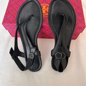 Tory Burch Black Miller Leather Slingback Thong Sandals